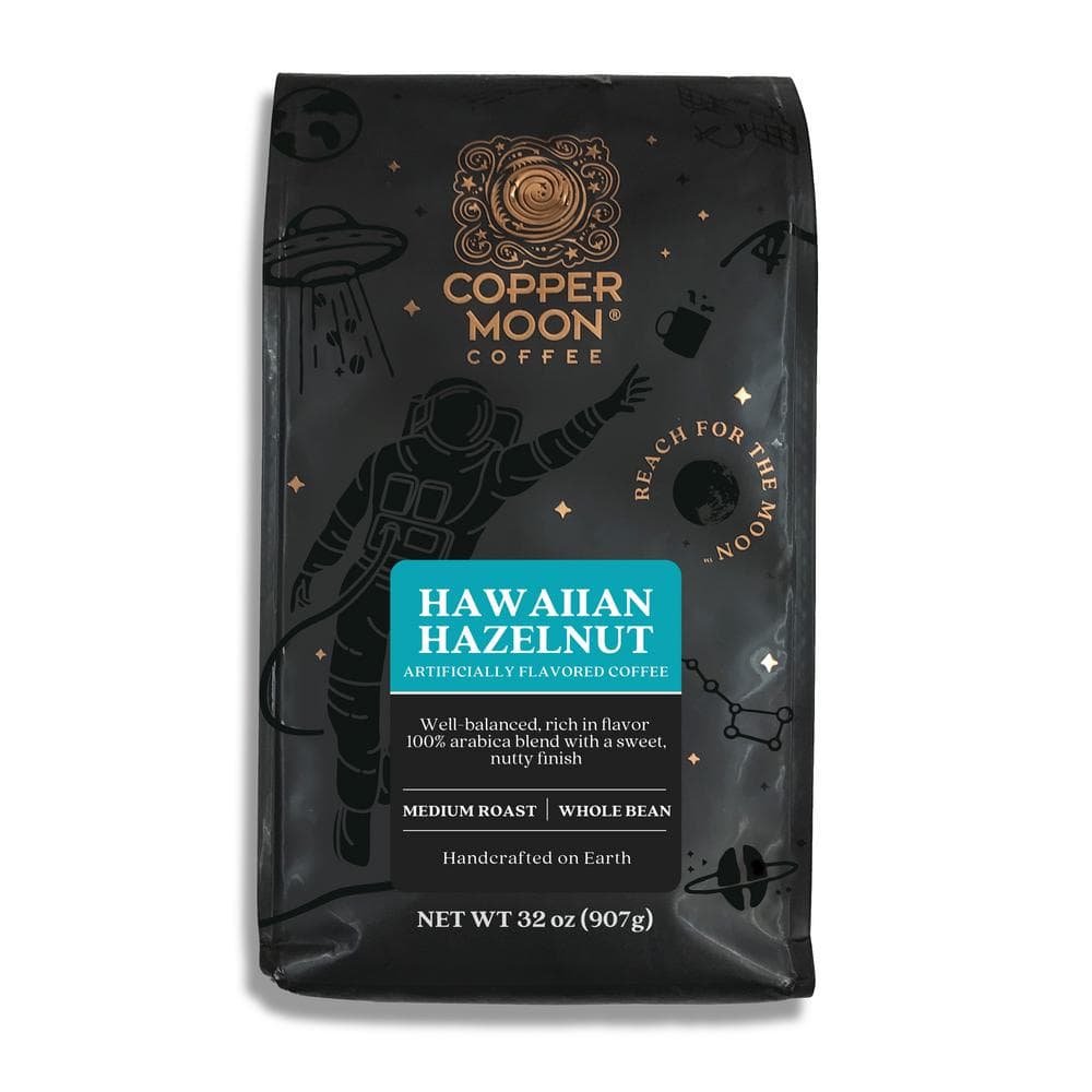 COPPER MOON 32 oz. Hawaiian Hazelnut, Medium Roast Caffeinated, Coffee Beans