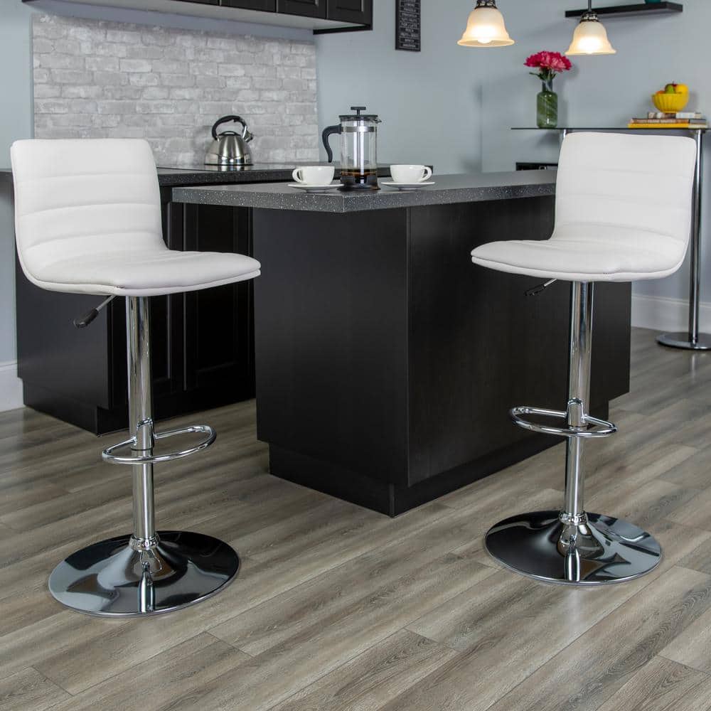Modern White Vinyl Adjustable Bar Stool with Chrome Base