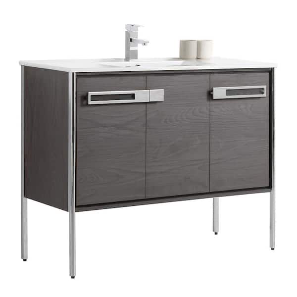 FINE FIXTURES Oakville 42 in. W x 18.32 in. D x 33.5 in. H Bath Vanity in Black Coal Oak with White Ceramic Top