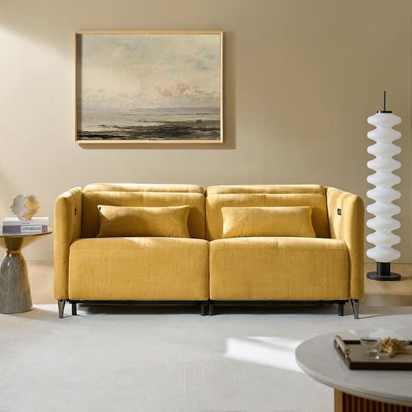 Arturo Modern Mustard 73.25 in.W Dual Motor Power Reclining Sofa with Adjustable Headrest and Footrest