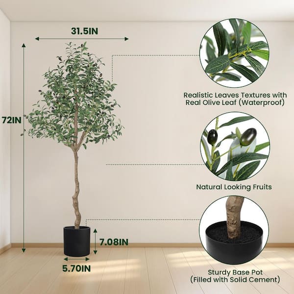 6 ft. Artificial Olive Tree in Pot, Large Faux Olive Silk Tree for Indoor Home Decor and Housewarming Gift