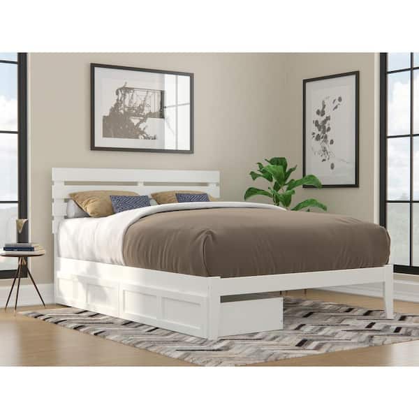 AFI Oxford White Queen Solid Wood Storage Platform Bed with USB Turbo Charger and 2 Extra Long Drawers