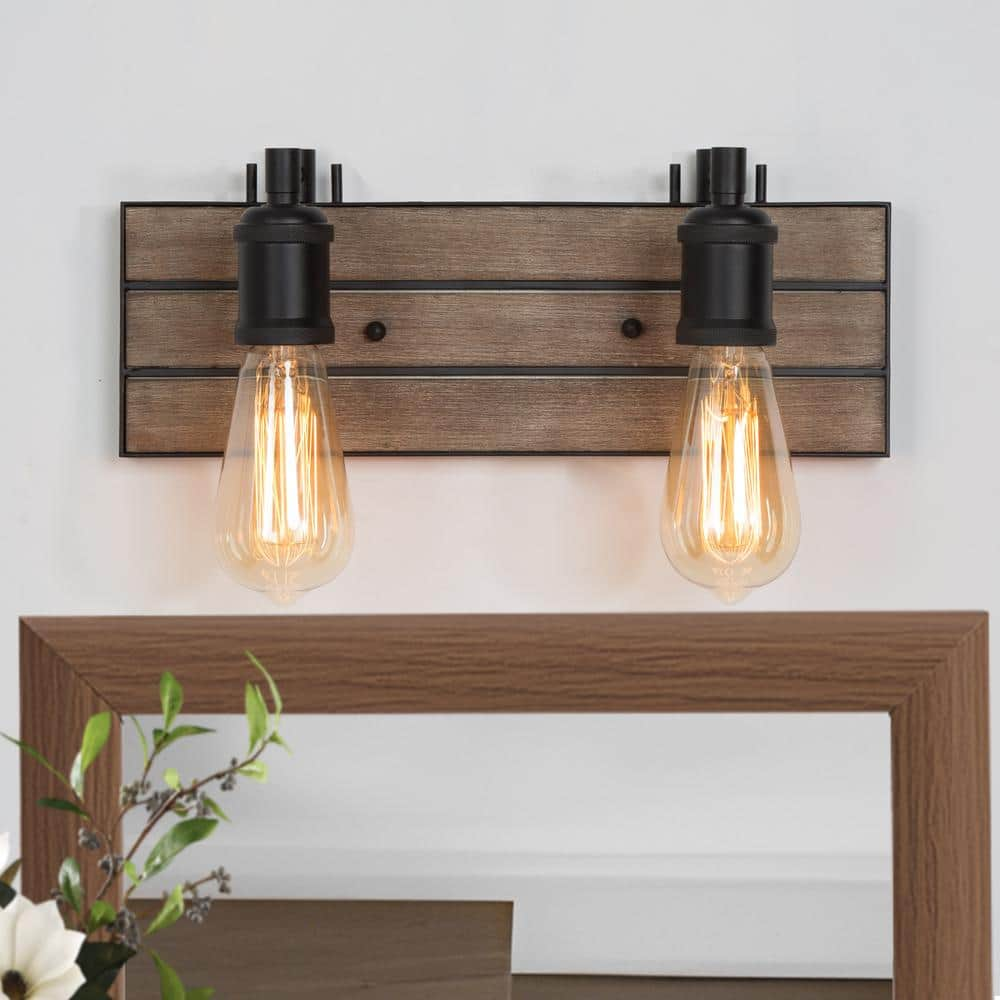 $81, LNC Weyland Farmhouse 20 in. 2024 3-Light Rust Black Bathroom Bar Vanity Light w