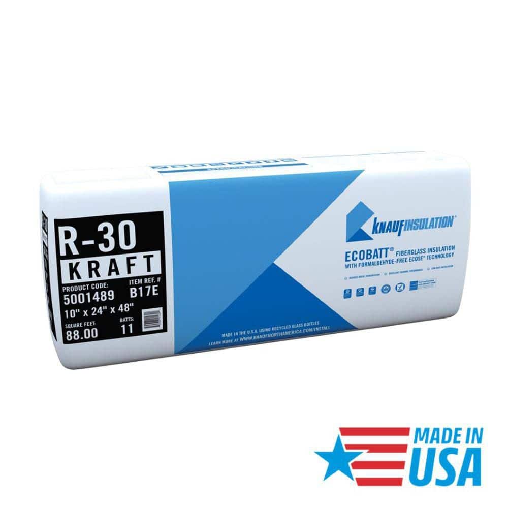 Knauf Insulation R-30 EcoBatt Kraft Faced Fiberglass Insulation Batt 24 in. x 48 in. x 10 in.