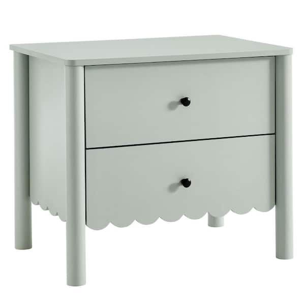 Emmeline Scalloped 2-Drawer Nightstand in Sage