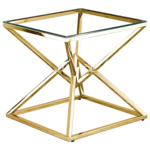 Rosepark 22 in. Gold Glass with Stainless Steel Square Side Table