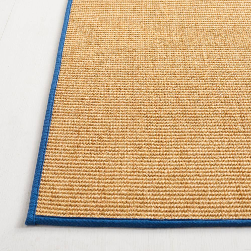 Natural and Navy Hand-Knotted Wool Cotton Silk Rug 4' x 6'
