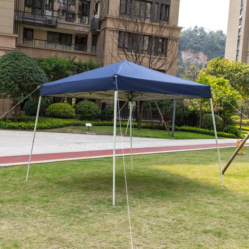 10 Ft Blue Steel Pop-Up Canopy Tent with Waterproof Cover
