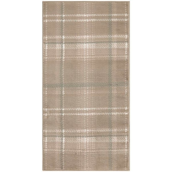 Grafix Taupe 3 ft. x 5 ft. Plaid Contemporary Area Rug