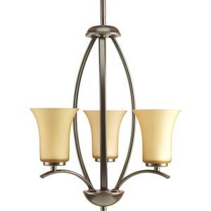 Joy Collection 3-Light Antique Bronze Foyer Pendant with Etched Light Umber Glass