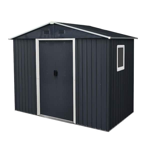 Sudzendf Black 8 ft. W x 4 ft. D Metal Shed with Window and Metal Foundation for Backyard, Patio, Lawn