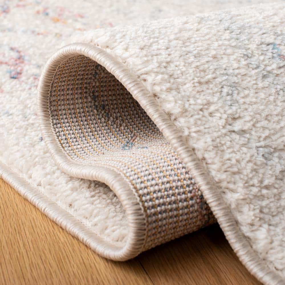 Ivory and Blue Moroccan Boho Distressed Area Rug, 8' x 10'