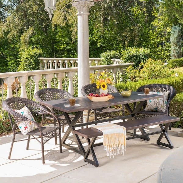 Noble House Kensington 29 in. Black 6-Piece Metal Rectangular Outdoor Dining Set