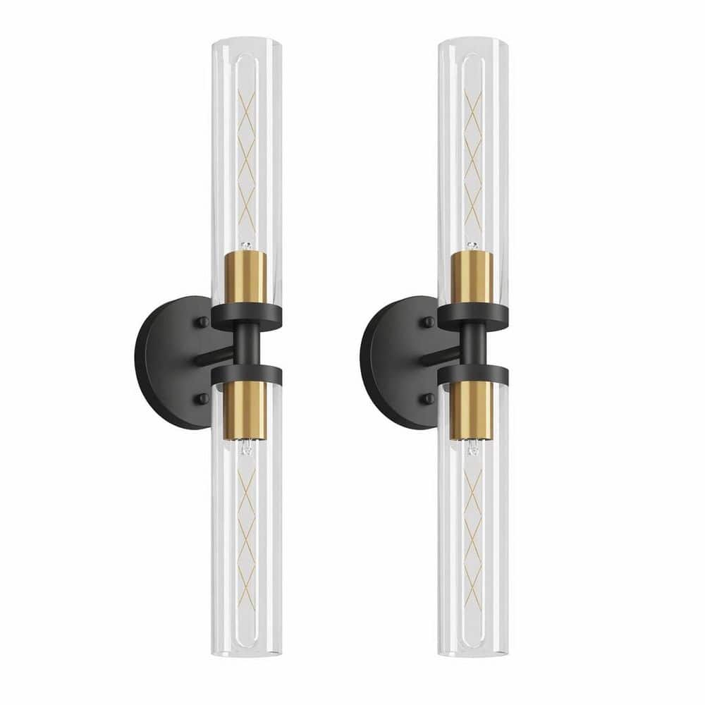 21.7 in. 1 light Black Modern Industrial Wall Sconce with Clear Glass Shade for Bathroom Mirror Hallway 2-Pack price history on PriceWatchPro