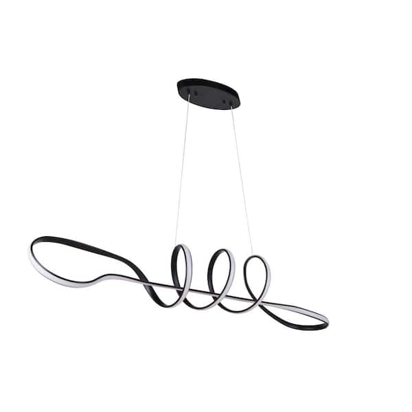 Pulse 1-Light Dimmable Integrated LED Flat Black Finish Linear Chandelier Pendant for Kitchen Island/Dining/Foyer