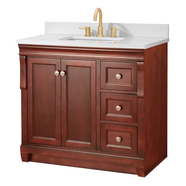 Home Decorators Collection Naples 37 in. Single Sink Tobacco Bath Vanity with White Quartz Top (Assembled)