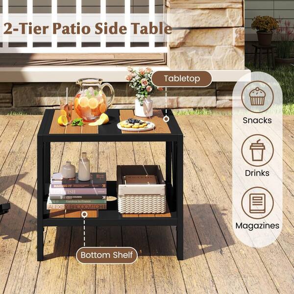 Gymax Outdoor Side Table 2-Tier Coffee End Table w/ 1.57 in