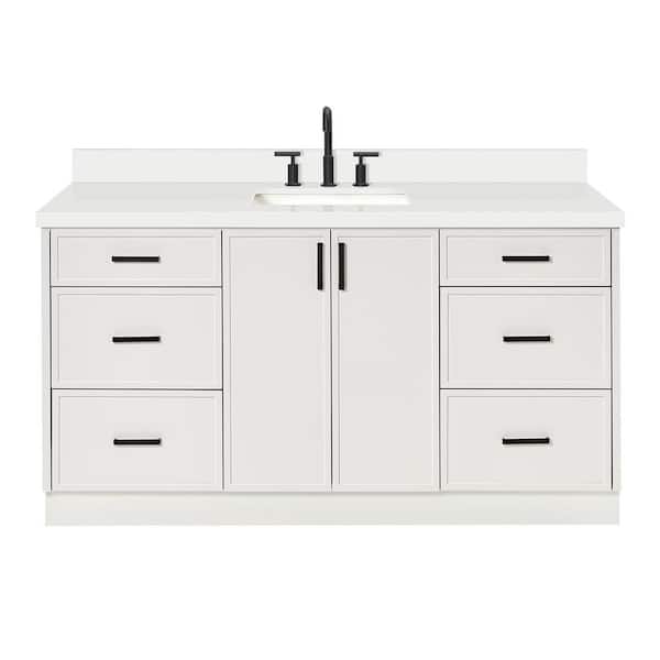 Kelly 66 in. W x 22 in. D x 36 in. H Single Bath Vanity in White with Pure White Quartz Top