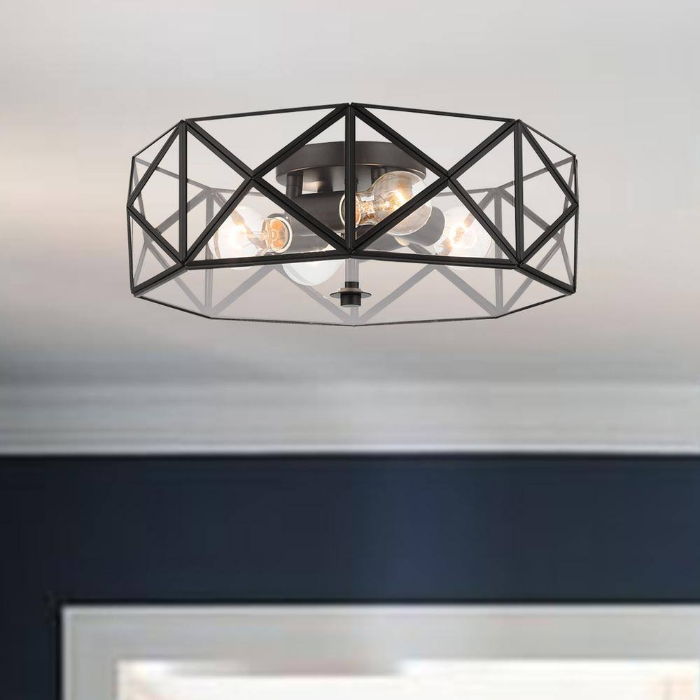 Sleek Geometric Black Glass 4-Light Flush Mount Vanity LED