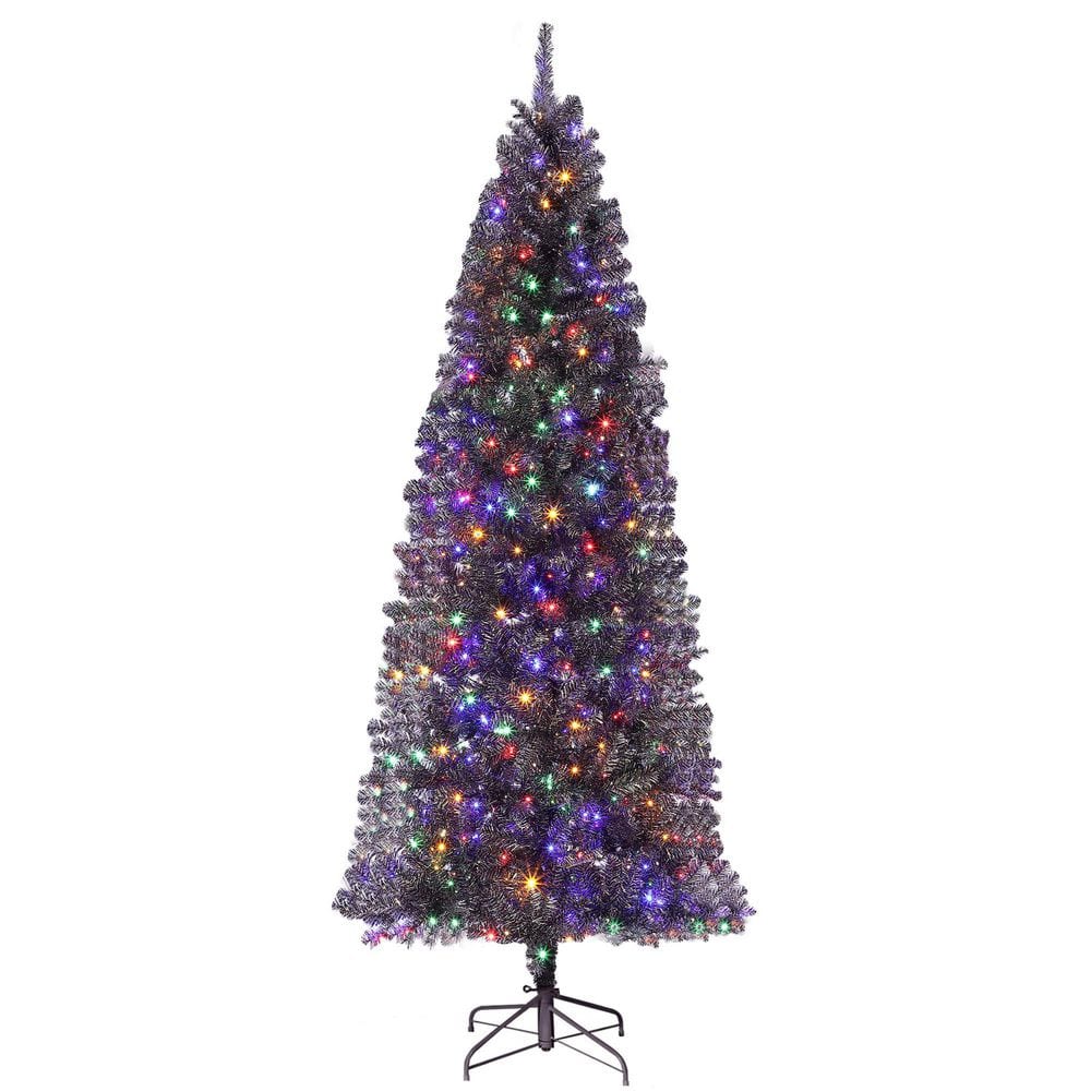 7. 5Ft Prelit Pencil Artificial Christmas Tree, Artificial Black Xmas ...