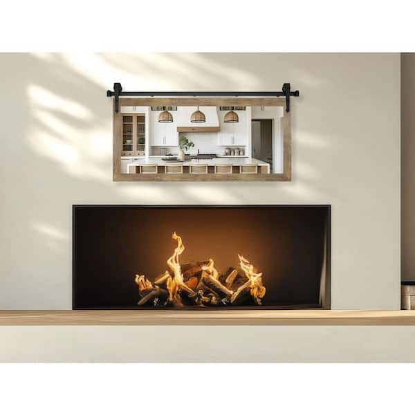 (48 in. W x 31 in. H) Brown Accent Mirror with Steel Barn Door Rail