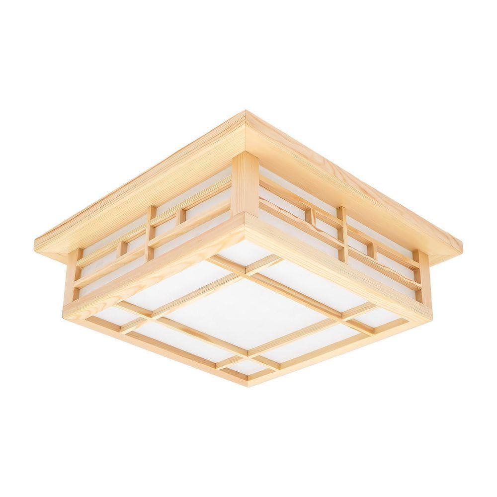 OUKANING 13.78 in. Wood Square Japanese Style Tatami Dimmable