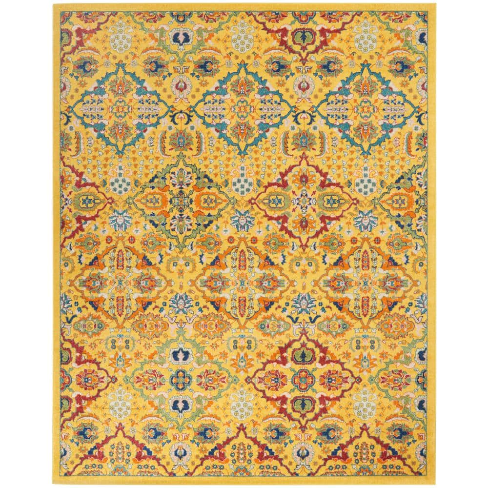 Yellow Multicolor Floral Synthetic Rectangular Area Rug 7'10" x 9'10"
