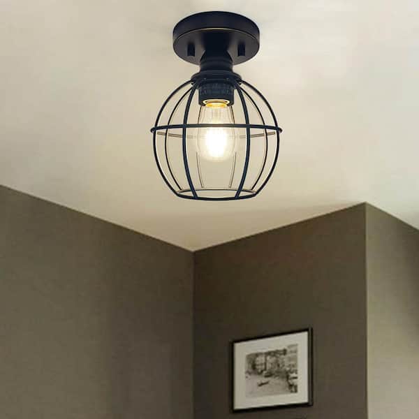 6.6 in. 1-Light Oil Rubbed Bronze Semi-Flush Mount Ceiling Light with Metal Cage, 1 x E26 Bulb Included (2-Pack)