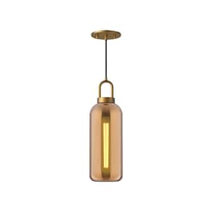 Soji 5 in. 1 Light 60-Watt Aged Gold/Copper Glass Pendant Light