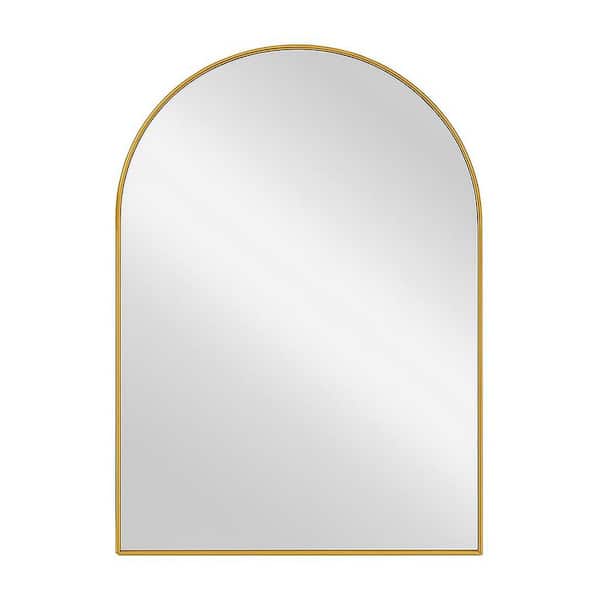 24 in. W x 35.8 in. H Arched Metal Framed Recessed Medicine Cabinet with Mirror and Adjustable Shelves in Matte Gold