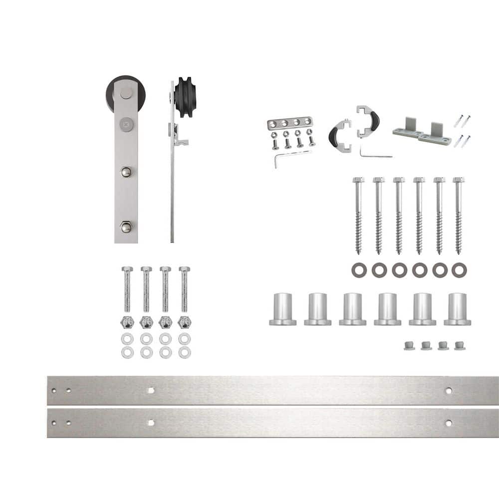 9 ft./108 in. Brushed Nickel Non-Bypass Sliding Barn Door Hardware Kit Straight Design Roller for Single Door price history on PriceWatchPro