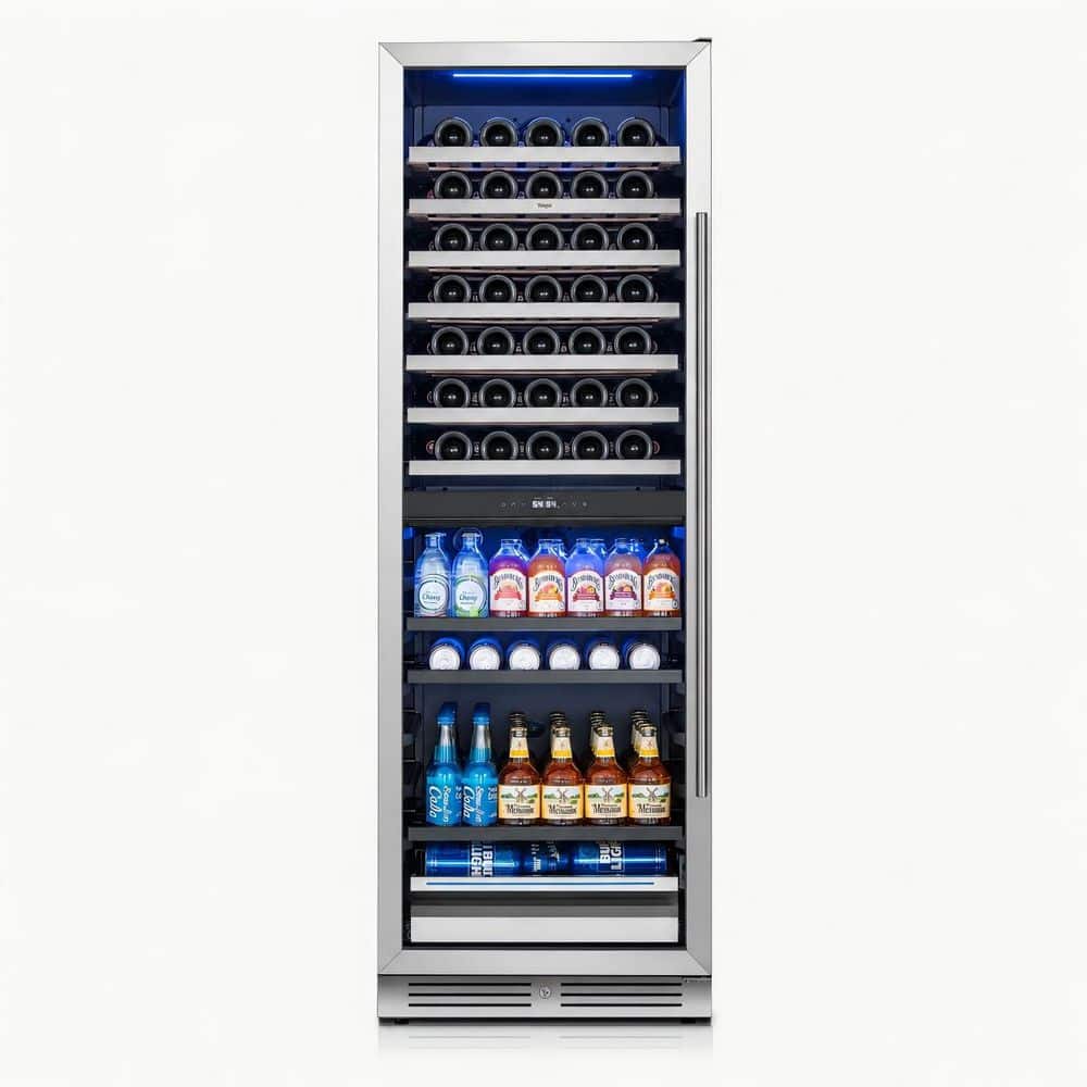 24 in. Freestanding Dual Zone 77-Wine Bottles and 182-Cans Beverage and Wine Cooler in Stainless Steel (Left-Hinged) price history on PriceWatchPro