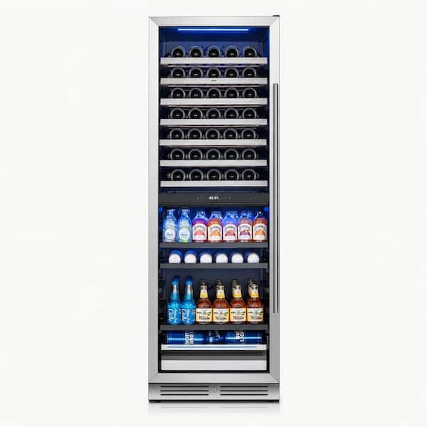 24 in. Freestanding Dual Zone 77-Wine Bottles and 182-Cans Beverage and Wine Cooler in Stainless Steel (Left-Hinged)