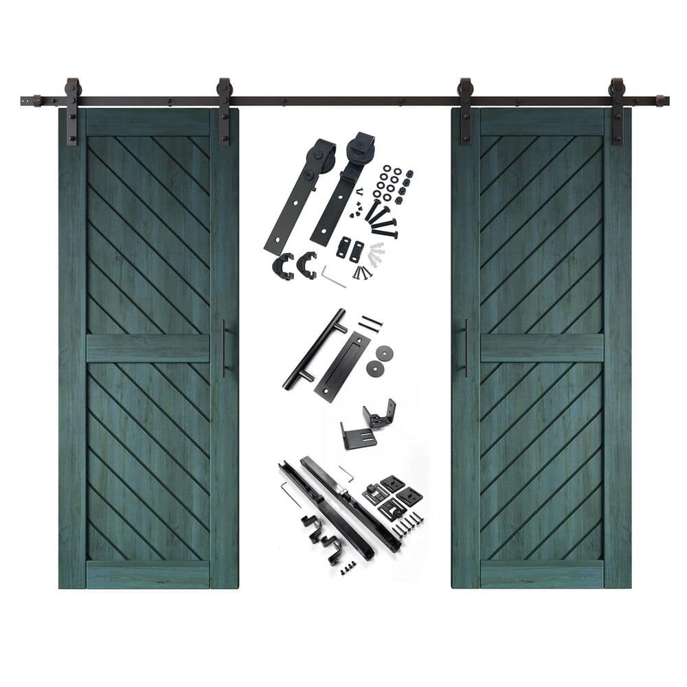 XT2 30 in. x 80 in. C-Panel Royal Pine Slanted Stripe Design Double Pine Wood Sliding Barn Door with Hardware Kit price history on PriceWatchPro