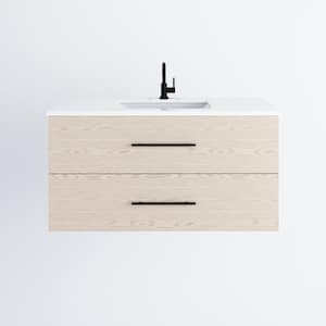 Napa 48" W x 22" D x 21-3/8" H Single Sink Bathroom Vanity Wall Mounted in Natural Oak with White Quartz Countertop
