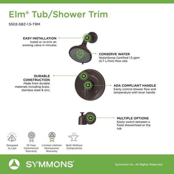 Symmons 1 Handle Shower & Tub Faucet Trim S-5502-SBZ-TRM 