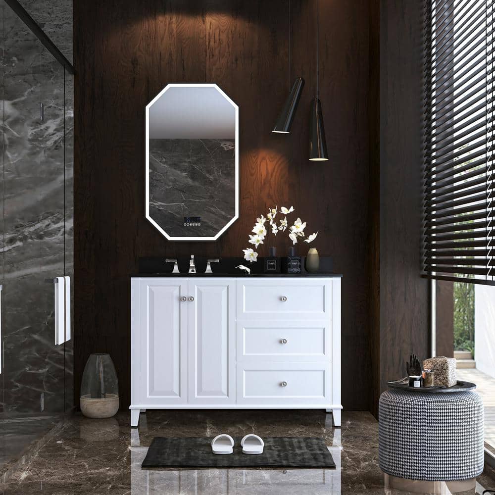 Hannah 48'' White Wood Freestanding Vanity with Black Quartz Top