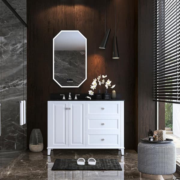 Ancerre Designs Hannah 48 in. W x 22 in. D x 34.50 in. H Bath Vanity in White with Black Quartz Top with White Basin