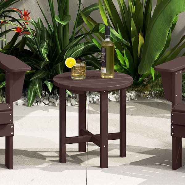 Mason 18 in. Dark Brown Poly Plastic Fade Resistant Outdoor Patio Round Adirondack Side Table