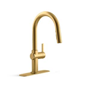 Clarus Single Handle Pull Down Sprayer Kitchen Faucet in Vibrant Brushed Moderne Brass