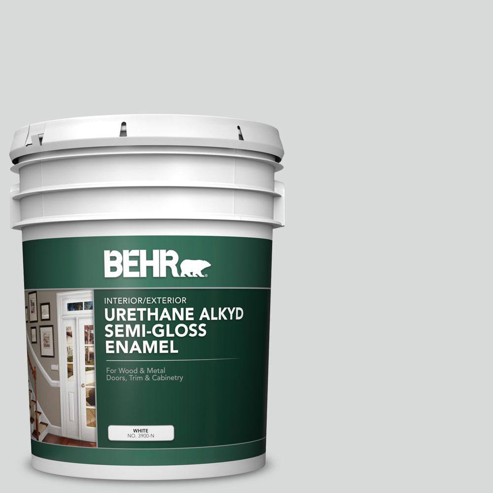Behr 5 Gal N460 1 Evening White Urethane Alkyd Semi Gloss Enamel Interior Exterior Paint 390005 The Home Depot