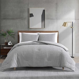 Serenity Wavy Lines 3-Piece Pewter Grey Microfiber Full/Queen Duvet Cover Set