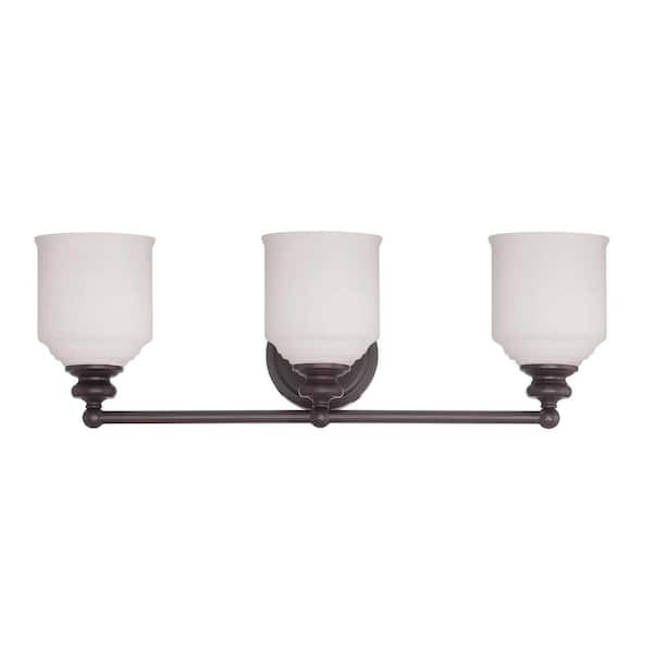 Savoy House Melrose 24 in. W x 7.75 in. H 3-Light English Bronze Bathroom Vanity Light with White Glass Shades
