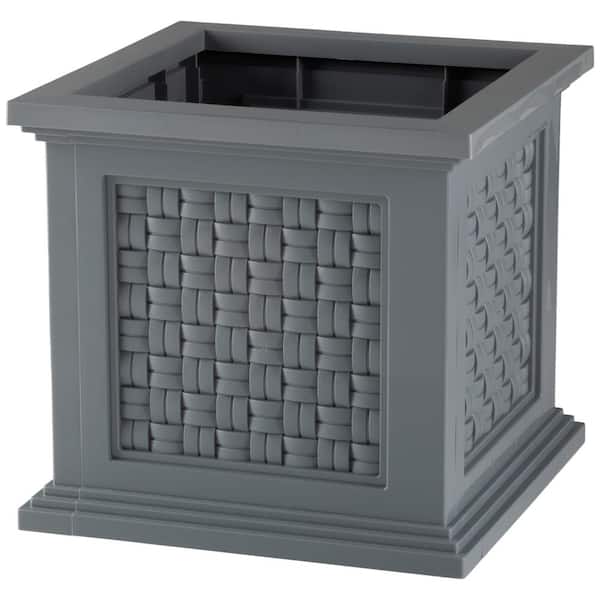 14.65 in. Faux Rattan Planter Box, Gray