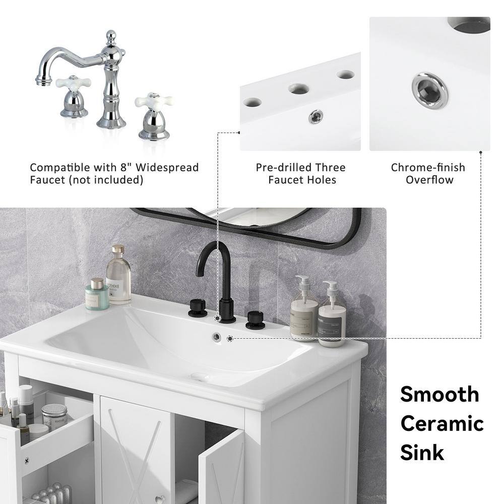 White Ceramic Top Single Sink Freestanding Bathroom Vanity