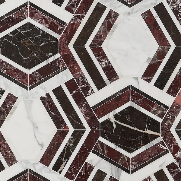 Smart Tiles 4-Pack Dark Brown Marble, Beige Tones, Burgandy 9-in x 10-in Polished Resin Mosaic Peel & Stick Wall Tile