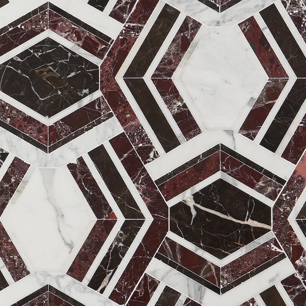 Bordeaux and Maroon Geometric Marble Mosaic Tile 11x18