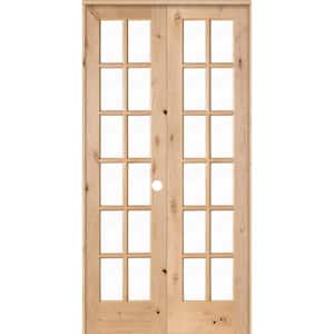 56 in. x 96 in. Rustic Knotty Alder 12-Lite Left Handed Solid Core Wood Double Prehung Interior Door