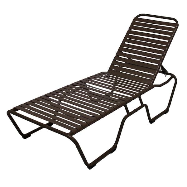 Unbranded Marco Island Dark Cafe Brown Commercial Grade Aluminum Vinyl Strap Outdoor Chaise Lounge in Leisure Brown (2-Pack)
