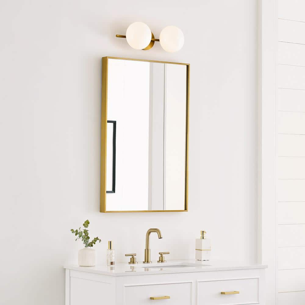Ellen DeGeneres Crafted Symmetrical 2-Light Vanity in Burnished Brass with Milk White Glass